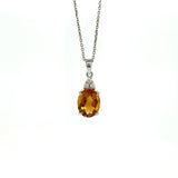 1.7ct Citrine Pendant w Earth Mined Diamonds in Solid 14k Gold | Oval 9x7mm