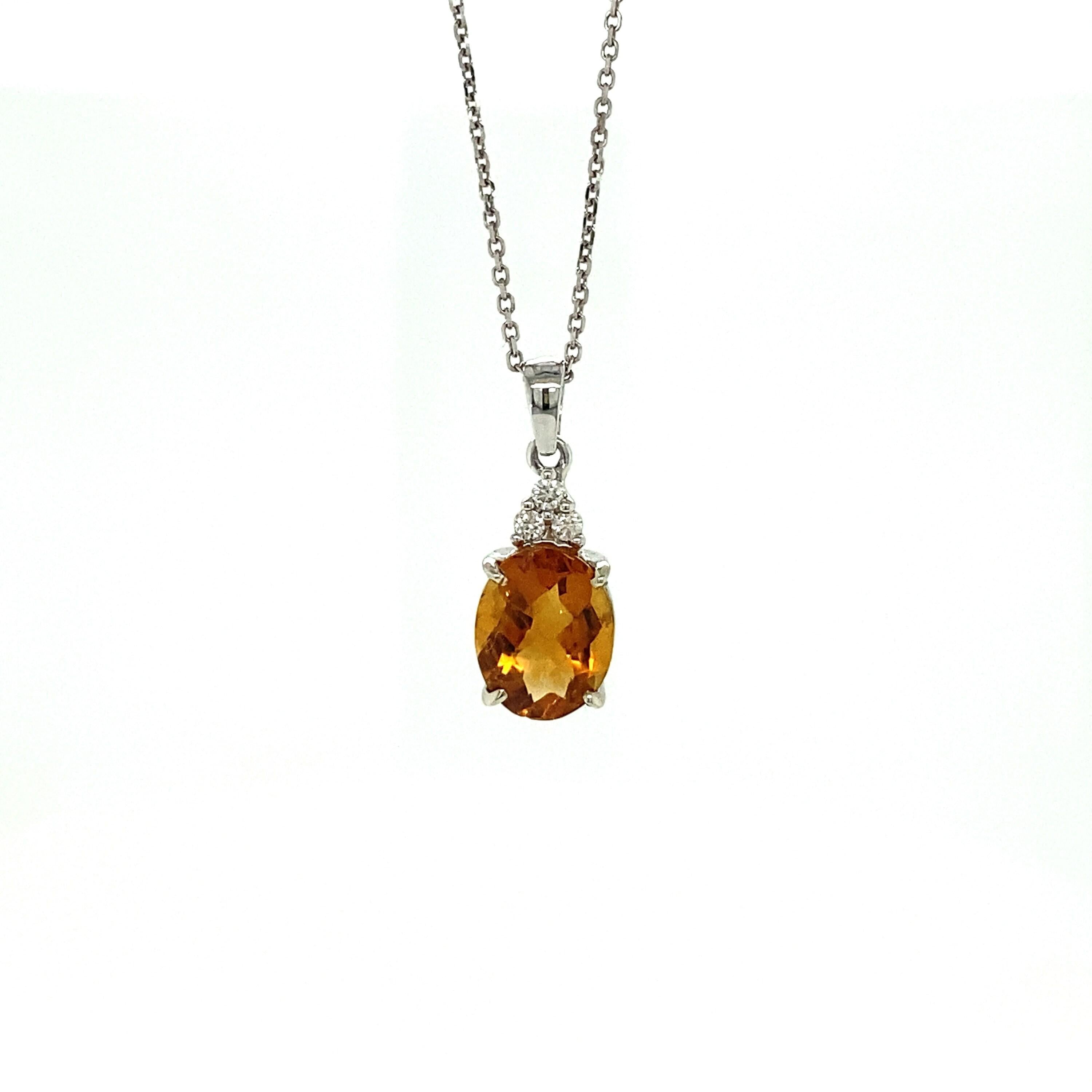 1.7ct Citrine Pendant w Earth Mined Diamonds in Solid 14k Gold | Oval 9x7mm