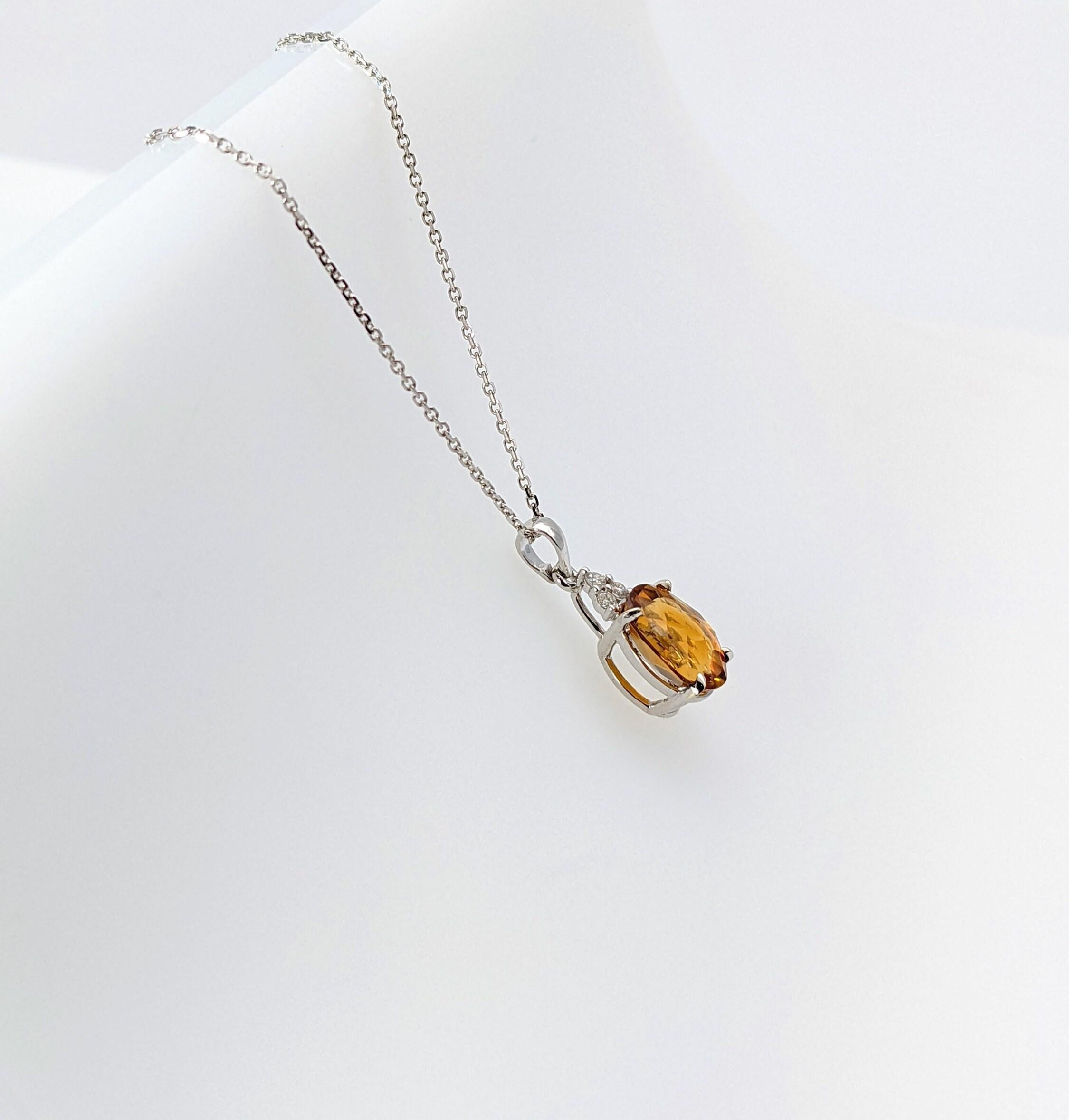 1.7ct Citrine Pendant w Earth Mined Diamonds in Solid 14k Gold | Oval 9x7mm