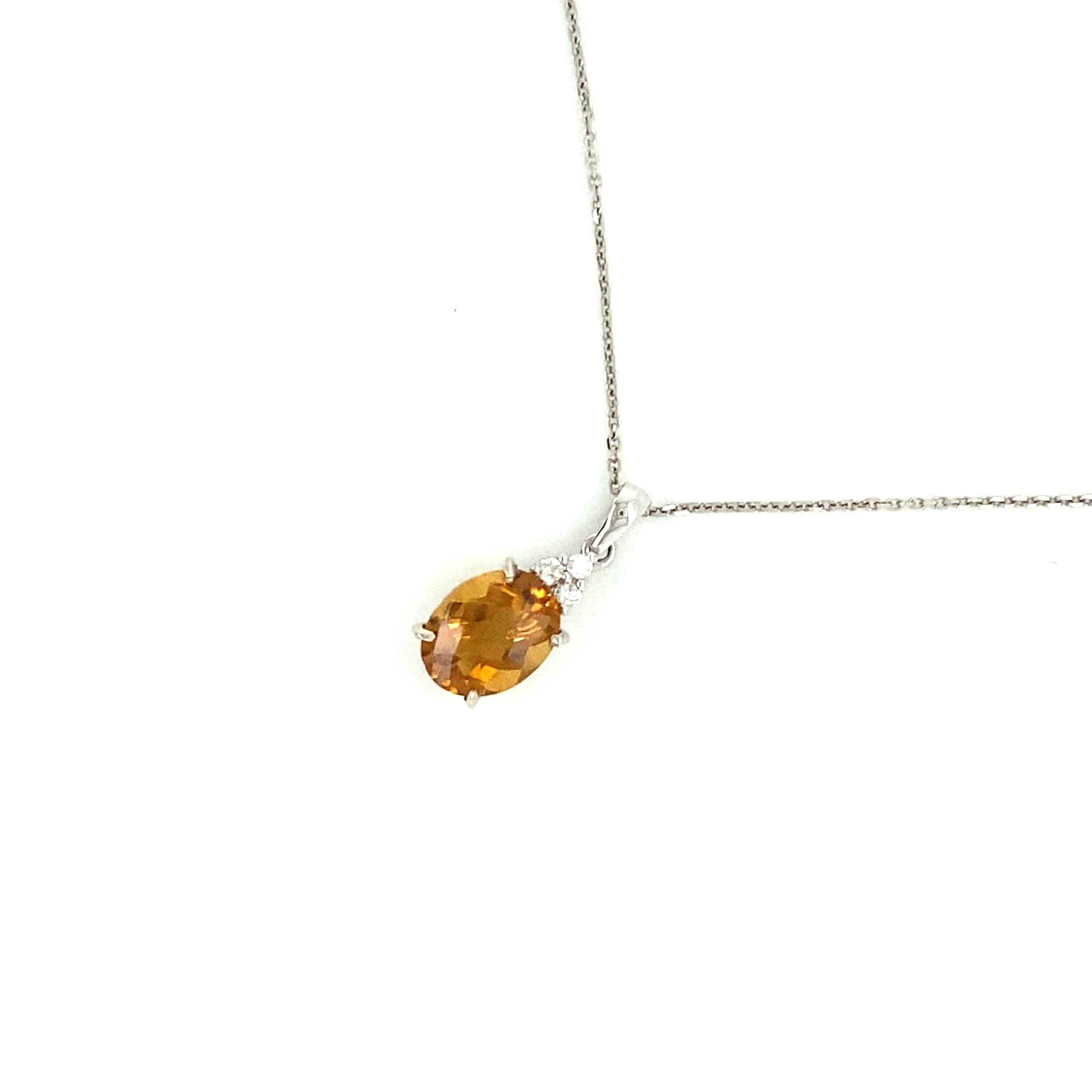 1.7ct Citrine Pendant w Earth Mined Diamonds in Solid 14k Gold | Oval 9x7mm