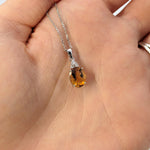 1.7ct Citrine Pendant w Earth Mined Diamonds in Solid 14k Gold | Oval 9x7mm