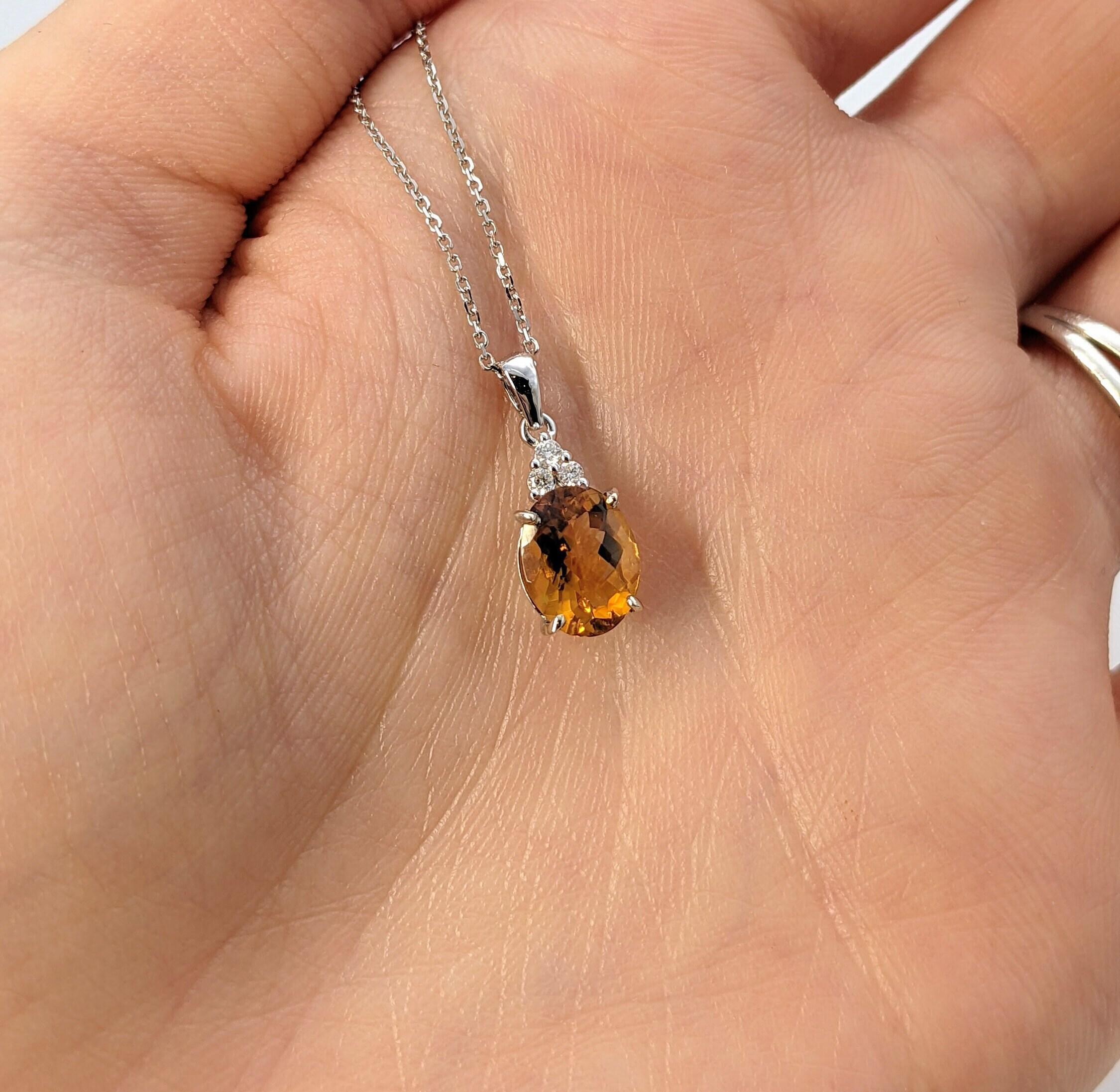1.7ct Citrine Pendant w Earth Mined Diamonds in Solid 14k Gold | Oval 9x7mm