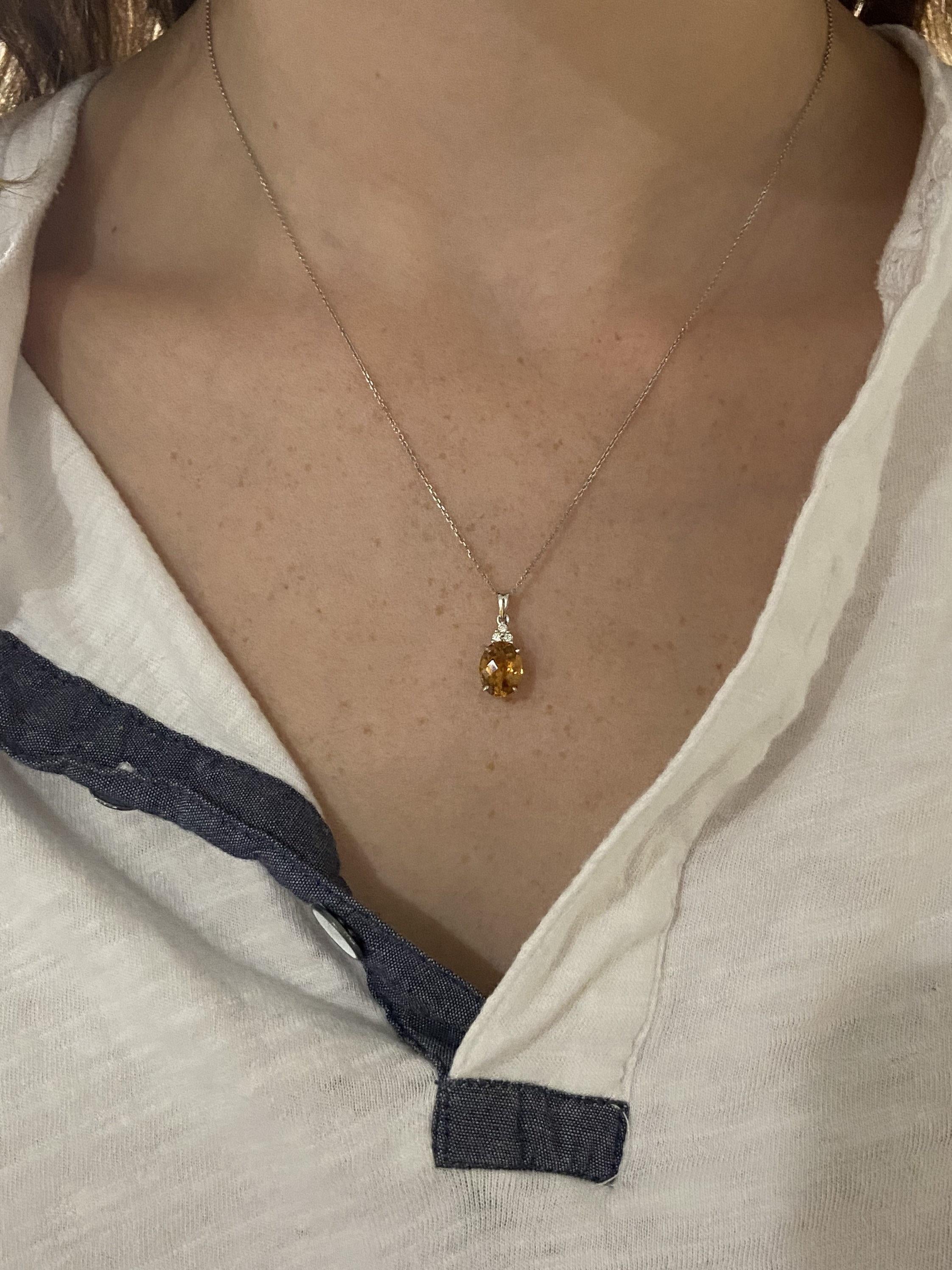 1.7ct Citrine Pendant w Earth Mined Diamonds in Solid 14k Gold | Oval 9x7mm