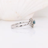 Classic Blue Diamond Ring W Earth Mined Diamonds in Solid 14k White Gold | Round 4mm
