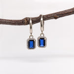 Blue Sapphire Dangle Earrings w Earth Mined Diamonds in Solid 14K Gold EM 7x5mm