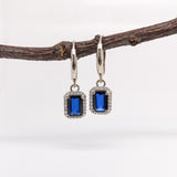 Blue Sapphire Dangle Earrings w Earth Mined Diamonds in Solid 14K Gold EM 7x5mm