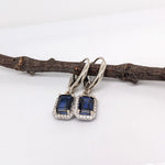 Blue Sapphire Dangle Earrings w Earth Mined Diamonds in Solid 14K Gold EM 7x5mm
