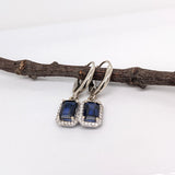 Blue Sapphire Dangle Earrings w Earth Mined Diamonds in Solid 14K Gold EM 7x5mm