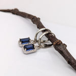 Blue Sapphire Dangle Earrings w Earth Mined Diamonds in Solid 14K Gold EM 7x5mm