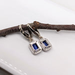 Blue Sapphire Dangle Earrings w Earth Mined Diamonds in Solid 14K Gold EM 7x5mm