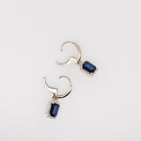 Blue Sapphire Dangle Earrings w Earth Mined Diamonds in Solid 14K Gold EM 7x5mm