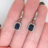 Blue Sapphire Dangle Earrings w Earth Mined Diamonds in Solid 14K Gold EM 7x5mm