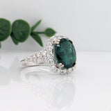 3ct Dazzling Emerald Ring w Earth Mined Diamonds in Solid 14k White Gold | Oval 11x9mm | Statement Ring | May Birthstone