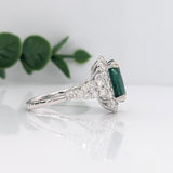 3ct Dazzling Emerald Ring w Earth Mined Diamonds in Solid 14k White Gold | Oval 11x9mm | Statement Ring | May Birthstone