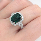 3ct Dazzling Emerald Ring w Earth Mined Diamonds in Solid 14k White Gold | Oval 11x9mm | Statement Ring | May Birthstone