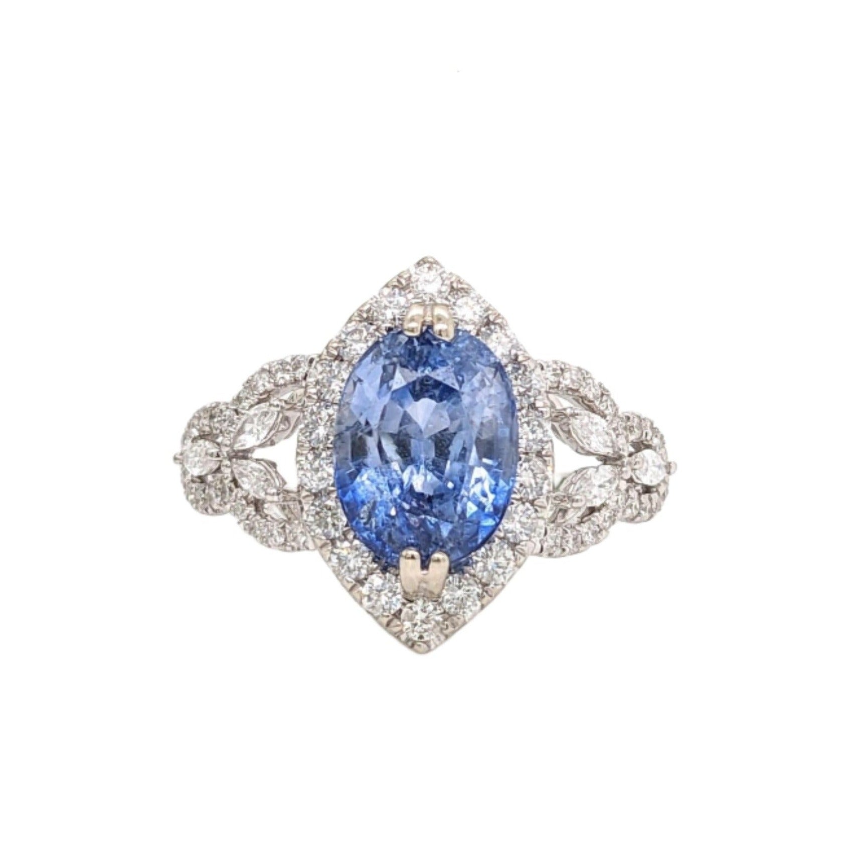 3.64ct Ceylon Sapphire Ring w Earth Mined Diamonds in Solid 14K Gold MQ 11.7x7mm