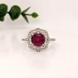 Naina 14K White Gold Madagascar Ruby Diamond Ring | Round 10mm