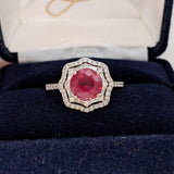 Naina 14K White Gold Madagascar Ruby Diamond Ring | Round 10mm