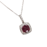 14K White Gold 1.24ct Madagascar Ruby and Natural Diamond Halo Pendant