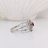 Celtic Inspired East West Ruby and Diamond Ring