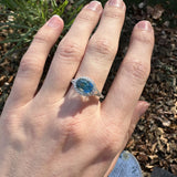 4ct Blue Zircon Ring w Natural Diamond Halo in Solid 14K White Gold | Oval 9x7mm