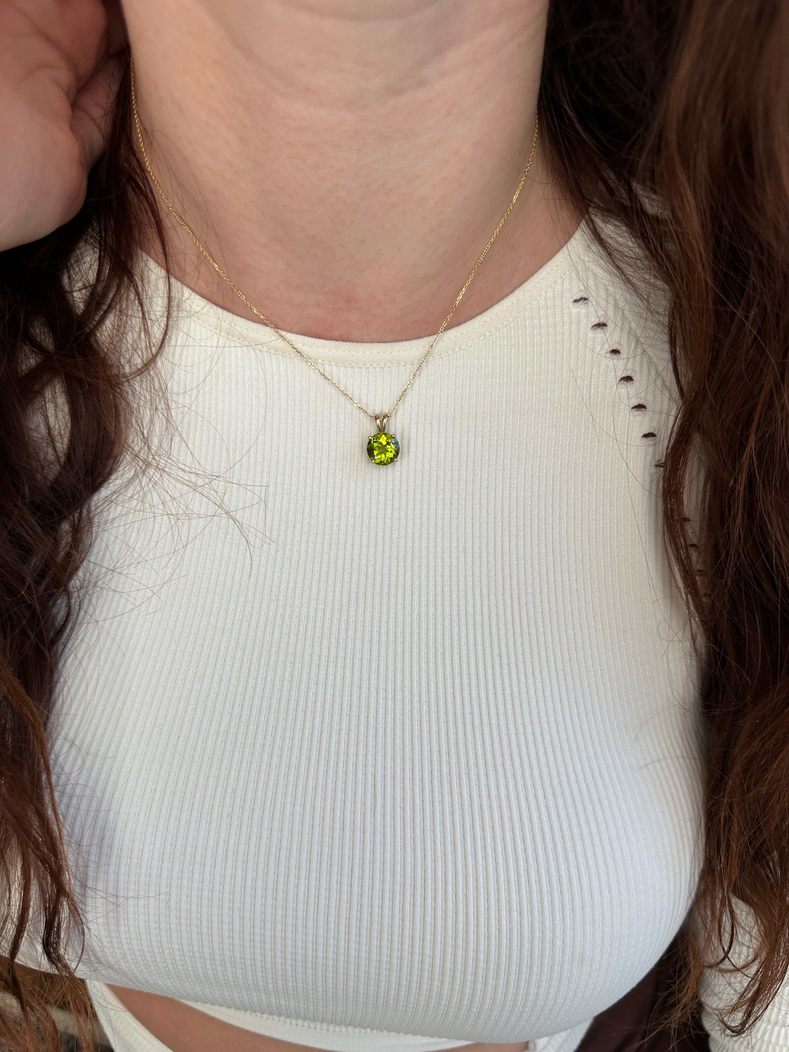 2.89ct Peridot Solitaire Pendant in Solid 14K Gold Round 9mm