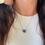Solitaire London Blue Topaz Pendant in Solid 14k White, Yellow or Rose Gold | Emerald Cut 9x7mm | East West | Blue Gemstone | November