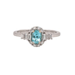 Blue Afghan Tourmaline Ring w Earth Mined Diamond in Solid 14k Gold Oval 5.5x4mm