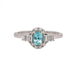 Blue Afghan Tourmaline Ring w Earth Mined Diamond in Solid 14k Gold Oval 5.5x4mm