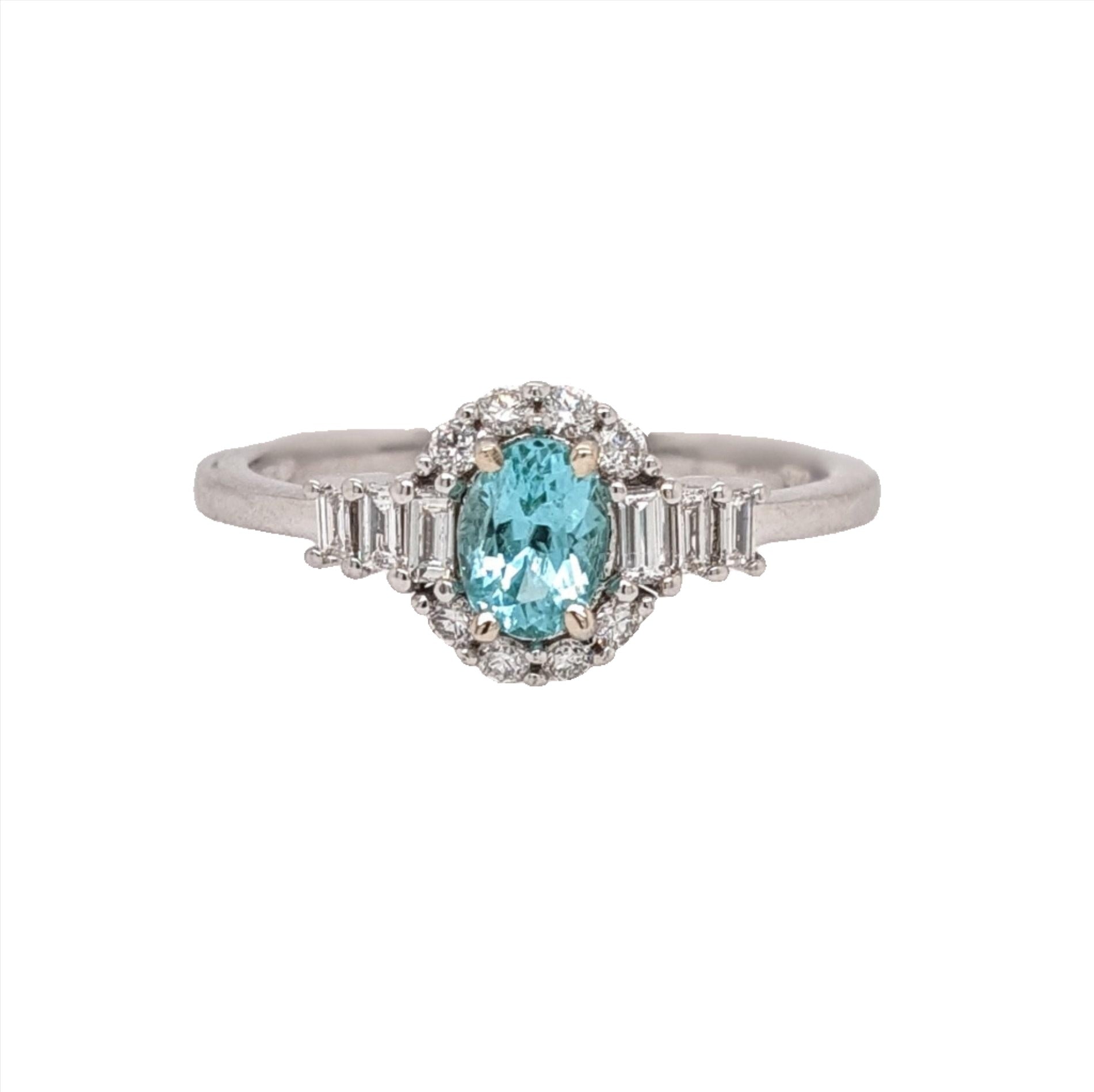 Blue Afghan Tourmaline Ring w Earth Mined Diamond in Solid 14k Gold Oval 5.5x4mm