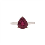 3.5ct Red Ruby Ring in Solid 14k White Gold | Pear Shape 10x7mm | Solitaire Ring