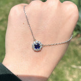 Sapphire Pendant Necklace w Earth Mined Diamonds in Solid 14K Gold Round 6mm