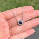 Sapphire Pendant Necklace w Earth Mined Diamonds in Solid 14K Gold Round 6mm