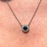 Sapphire Pendant Necklace w Earth Mined Diamonds in Solid 14K Gold Round 6mm