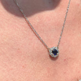 Sapphire Pendant Necklace w Earth Mined Diamonds in Solid 14K Gold Round 6mm