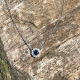 Sapphire Pendant Necklace w Earth Mined Diamonds in Solid 14K Gold Round 6mm