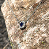 Sapphire Pendant Necklace w Earth Mined Diamonds in Solid 14K Gold Round 6mm
