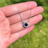 Sapphire Pendant Necklace w Earth Mined Diamonds in Solid 14K Gold Round 6mm