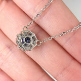 Sapphire Pendant Necklace w Earth Mined Diamonds in Solid 14K Gold Round 6mm