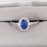 Ceylon Sapphire and Diamond Halo Ring