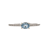 East West Aquamarine Ring w Natural Diamonds in Solid 14K White Gold Oval 3x5mm