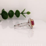 3cts Ruby Ring with a Double Halo of Diamonds  in Solid 14K Gold