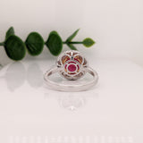 3cts Ruby Ring with a Double Halo of Diamonds  in Solid 14K Gold