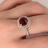 3cts Ruby Ring with a Double Halo of Diamonds  in Solid 14K Gold