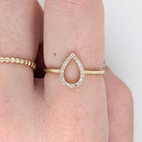 All Natural Earth Mined Diamond Cut Out Ring in Solid 14k Yellow Gold | Teardrop Ring