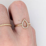 All Natural Earth Mined Diamond Cut Out Ring in Solid 14k Yellow Gold | Teardrop Ring