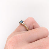 Vintage Inspired Blue Diamond Ring in Solid 14K Yellow Gold | Round 6mm | Textured Shank