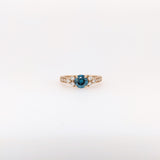Vintage Inspired Blue Diamond Ring in Solid 14K Yellow Gold | Round 6mm | Textured Shank