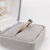 Vintage Inspired Blue Diamond Ring in Solid 14K Yellow Gold | Round 6mm | Textured Shank