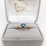 Vintage Inspired Blue Diamond Ring in Solid 14K Yellow Gold | Round 6mm | Textured Shank